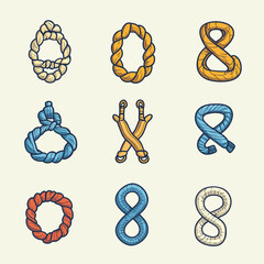 Nautical rope knots and loops collection vector illustration graphic