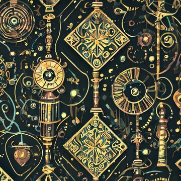 Golden abstract background forming a pattern, featuring intricate details and interconnected gears.