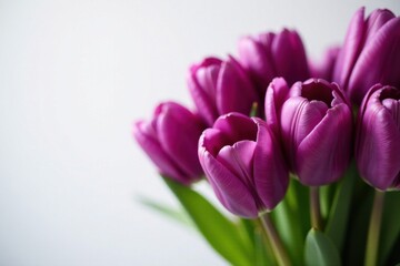 Obraz premium A Close-Up View of a Delicate Bouquet of Rich Purple Tulips with Soft, Natural Lighting