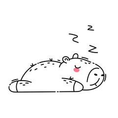 Sleeping relaxed cute capybara doodle outline.Isolated on white background.Vector illustration.