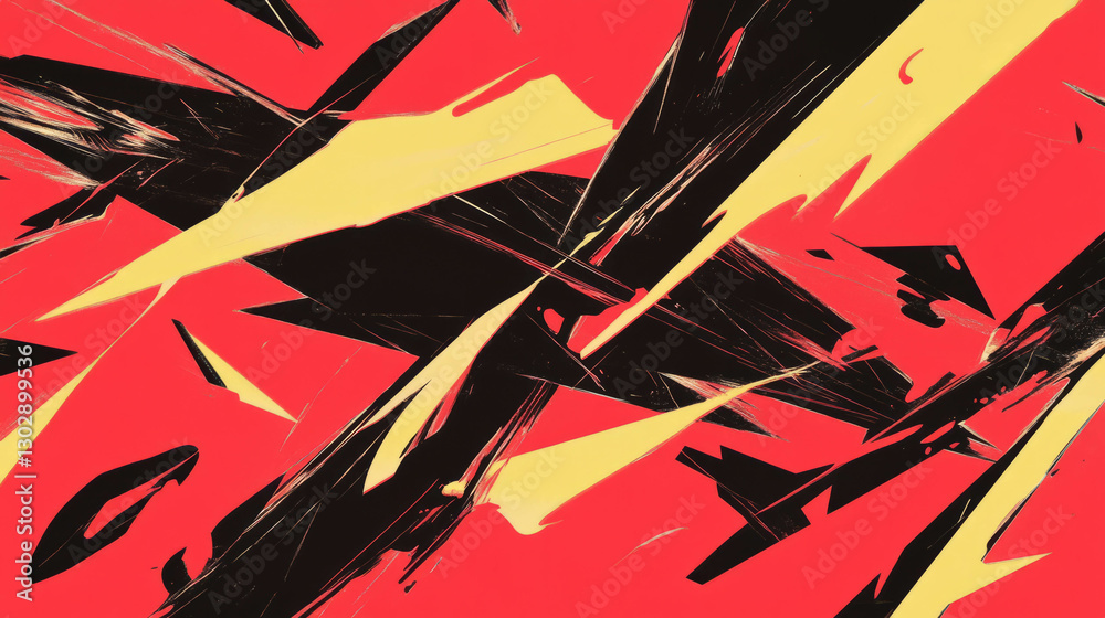 Aufkleber Dynamic abstract background with sharp geometric shapes in vibrant red and yellow
