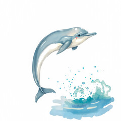Obraz premium watercolor illustration of a dolphin jumping out of the sea on a white background