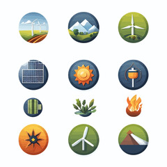 Renewable Energy Icon Set Illustrating Sustainable Power and Eco Resources