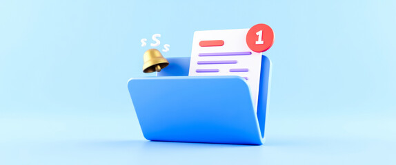 3d render of a light blue folder with a new document notification