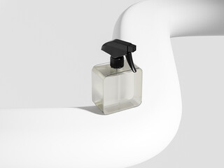 transluscent bottle with trigger spray head mockup, clear plastic round corner sqaure sprayer bottle packaging, cubic-shape atomizer bottle, liquid cosmetic container with mist dispenser spray head
