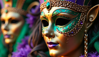 Fototapeta premium Elegant Venetian masks with intricate designs and vibrant colors, Mardi Gras mask