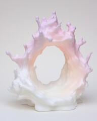 Abstract Sculptural Form with Pink and White Gradient Splash Design