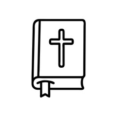 Fototapeta premium Bible icon with a cross, simple, black outline, Easter symbol of faith