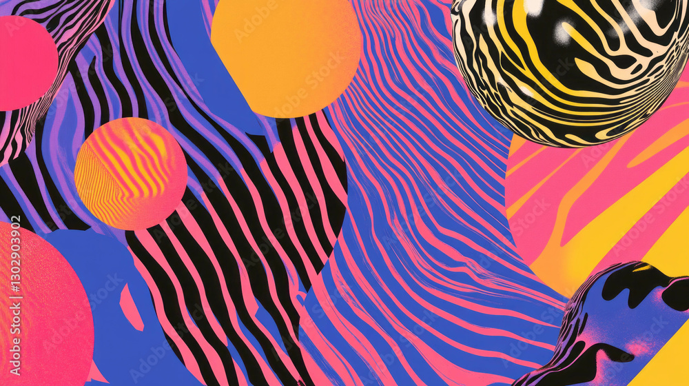 Poster vibrant abstract art with swirling colors and geometric patterns for creative design