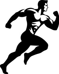 Black and white runner logo on a white background.