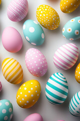 Fototapeta premium Close-up of a collection of beautifully decorated Easter eggs on a clean, white background.