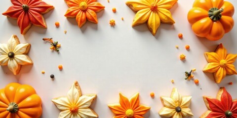 Autumnal Floral Cookie and Pumpkin Arrangement A Festive Fall Baking Composition