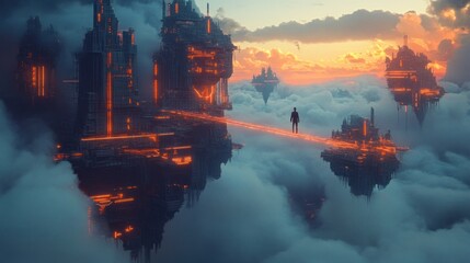 Fototapeta premium A Solitary Journey Across the Cloud Cities