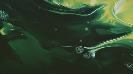 Abstract close-up of olive green oil substance with bubbles for design and decoration