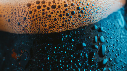 Close up of dark beer texture with large foamy bubbles for beverage background
