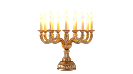 Golden candelabra with lit candles.