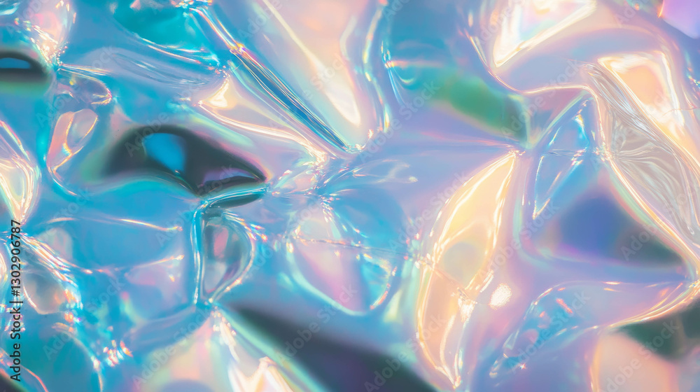 Poster abstract liquid glass texture with transparent iridescent surface for modern design