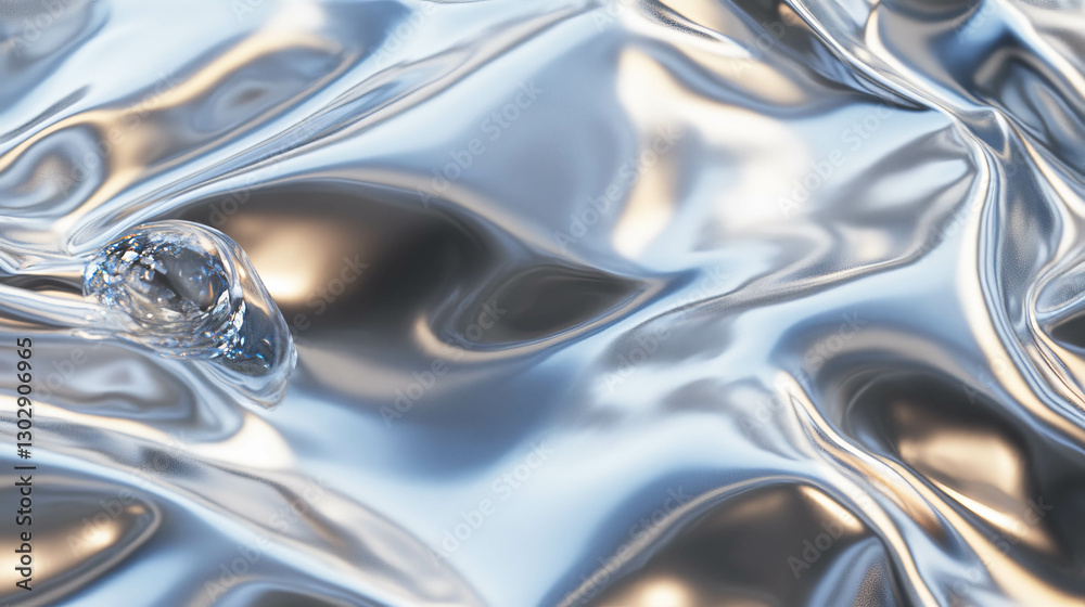 Poster liquid mercury surface close-up with reflective metallic texture