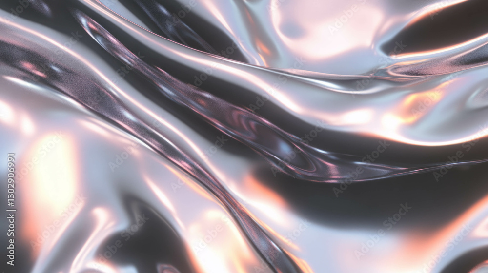 Poster Captivating close-up of liquid mercury texture with smooth metallic waves