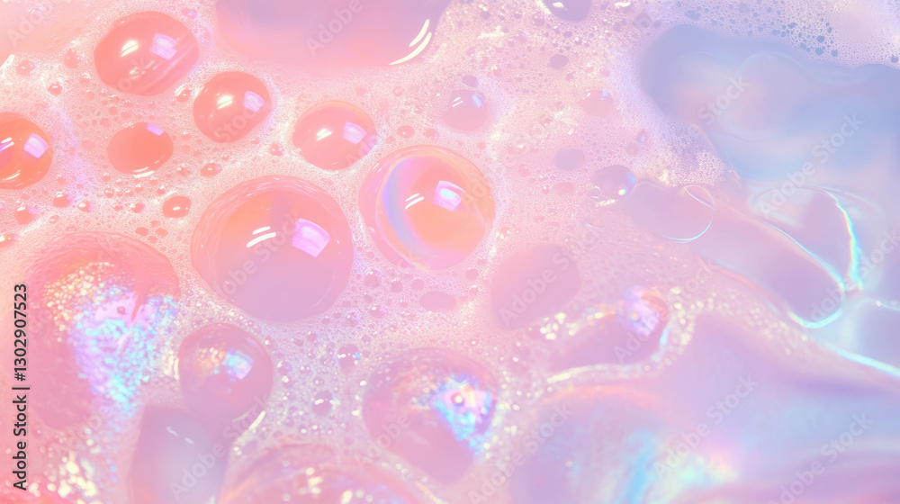 Poster iridescent soap bubbles close up texture for design and aesthetics
