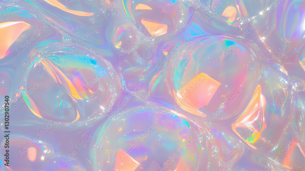Aufkleber Iridescent liquid soap texture with bubbles for creative design and background concepts