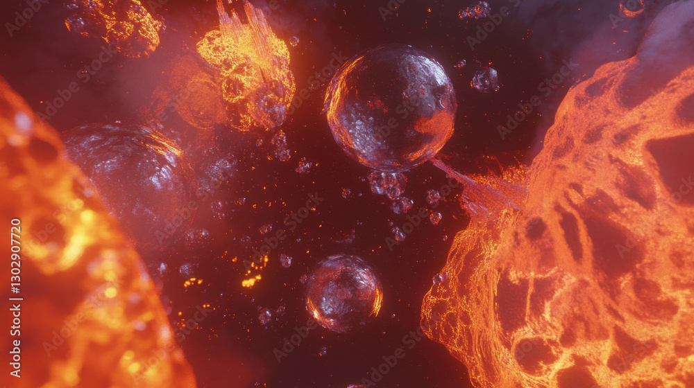 Poster Close up view of molten lava flow with dynamic fiery texture for background design