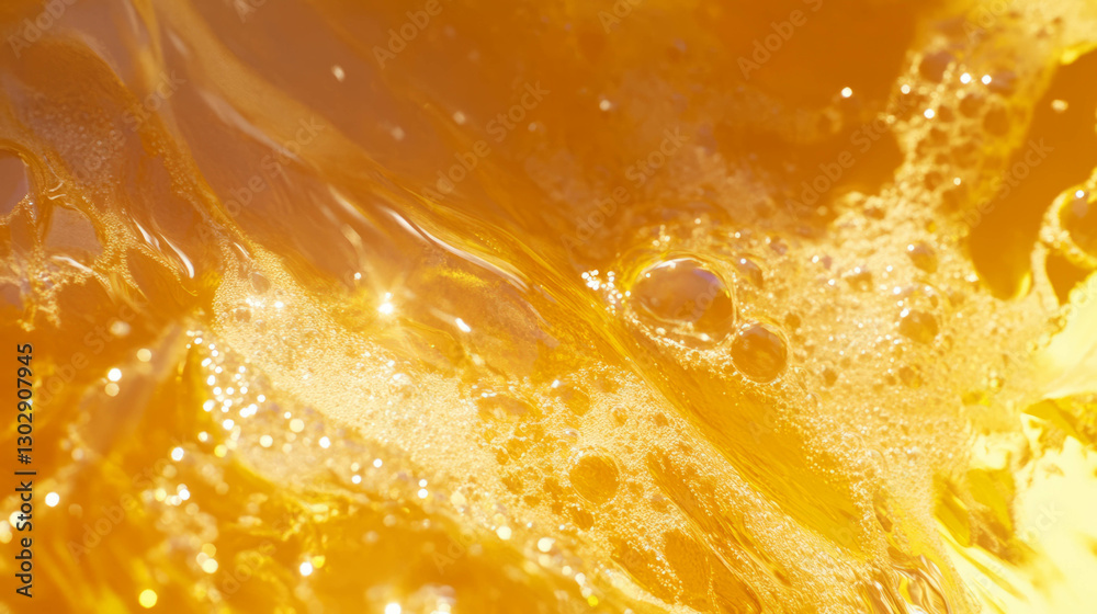 Aufkleber close up of refreshing orange juice texture with pulp and bubbles