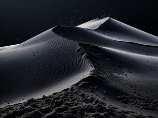 Soil in sandy blackish irregular dune with texture on plain black background