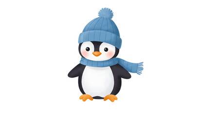 Fototapeta premium Cute Cartoon Penguin with Winter Hat and Scarf