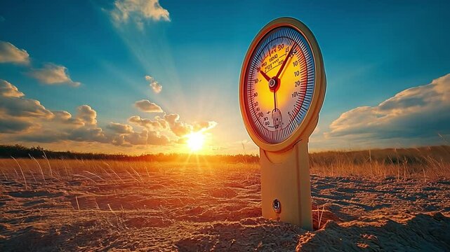 Time's Golden Hour: An instrument stands tall against the horizon, illuminated by the sunset. Capturing the fleeting beauty of time and nature