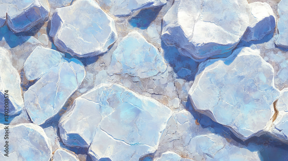 Poster winter texture of cracked ice with jagged edges and frozen bubbles for design or background