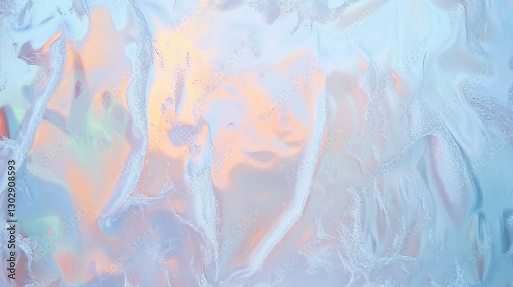 Poster Delicate frost patterns on a windowpane with intricate details for winter decor