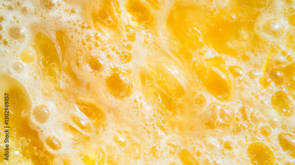 Poster close-up textured view of yellow bubbles and foam for artistic backgrounds and designs