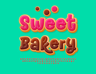 Vector Delicious banner Sweet Bakery. Tasty Cake Font. Playful Alphabet Letters and Numbers set. 