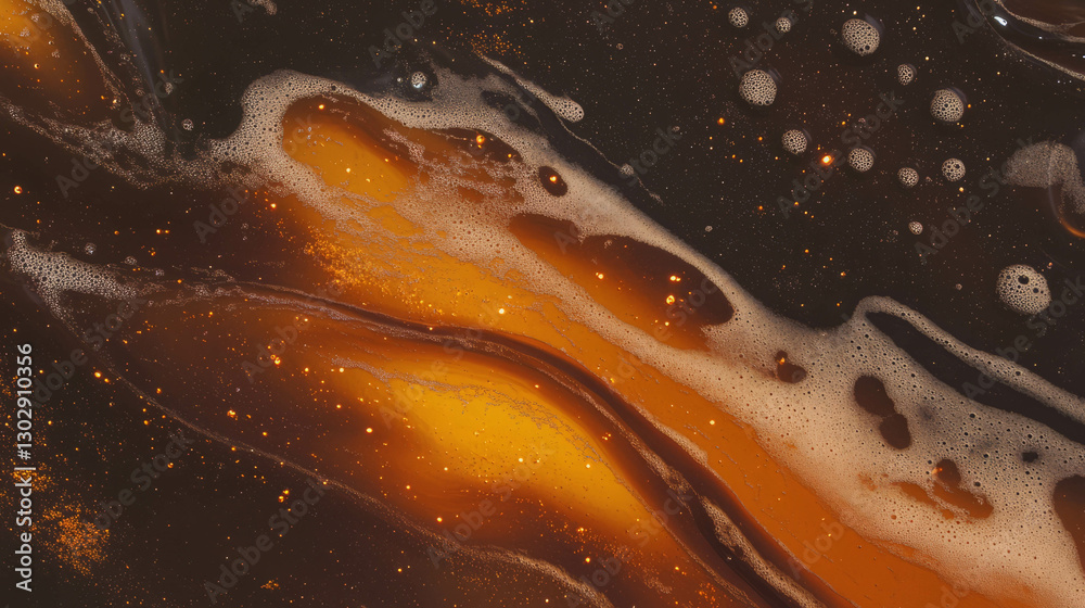 Poster elegant and clean texture of root beer with bubbles and swirls for beverage design