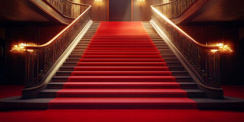 Elegant Red Carpet Draped Over Stairs Symbolizing the Path to Success