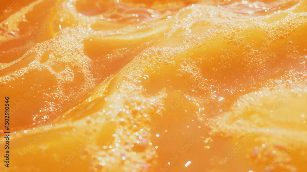 Poster vibrant close-up of sparkling orange liquid texture for design and background