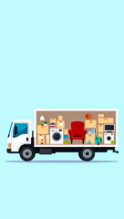 Fototapeta premium white moving truck is full of household items signifying a relocation.