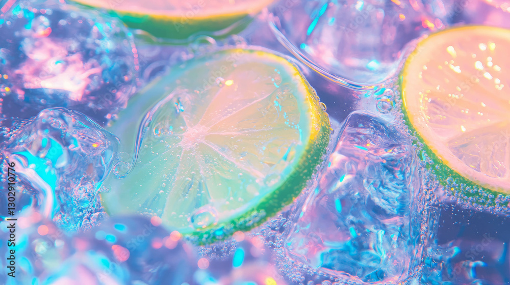 Poster Refreshing citrus lime and ice texture for beverage design