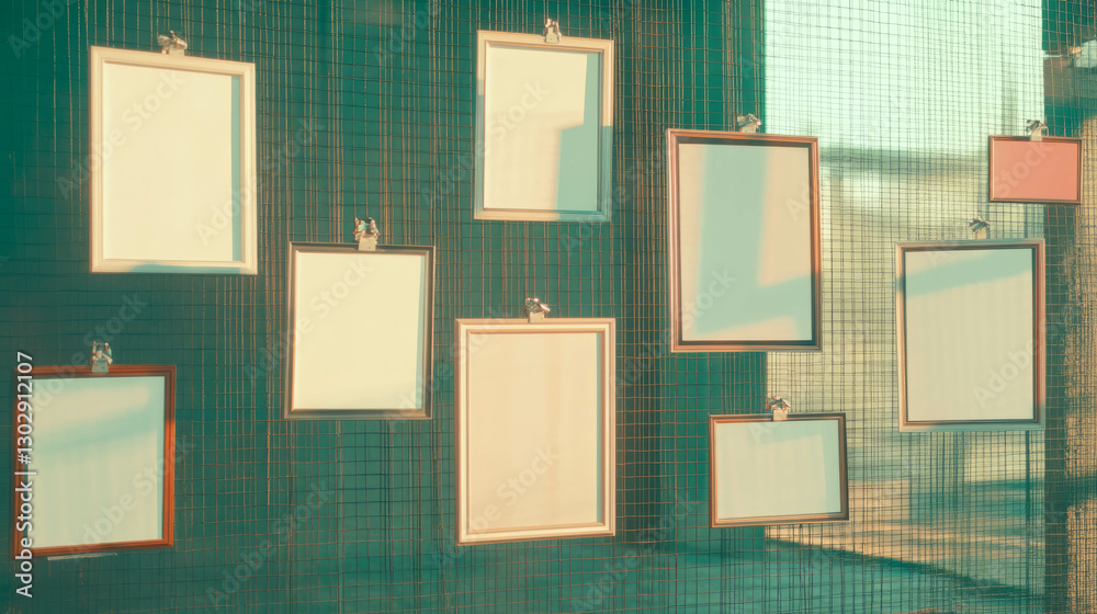 Poster modern display of white picture frames for art or photography exhibition design