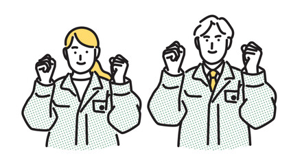 シンプル　イラスト　やる気満々で笑顔の作業着の男女