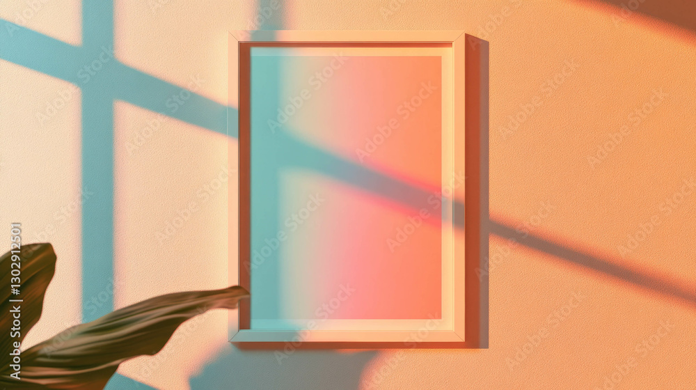 Aufkleber minimalist white frame on wall with soft shadows in warm sunlight