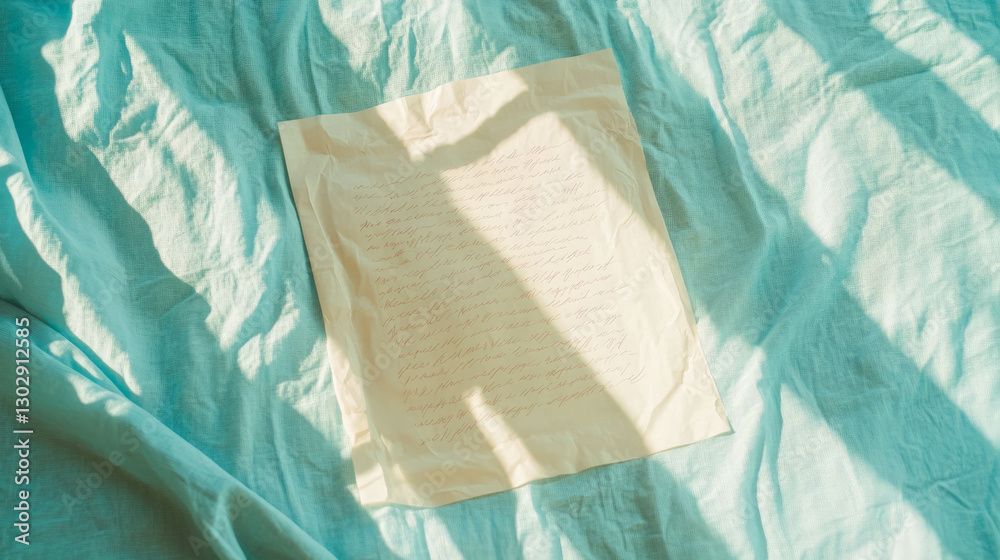 Poster elegant composition with white frame and lightly covered soft fabric background