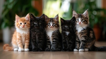 Fluffy Kittens Resting in a Greenery Background