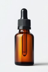 Fototapeta premium Amber glass dropper bottle with black cap and label