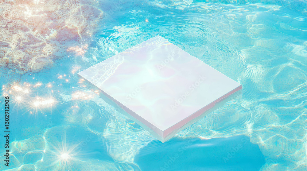 Poster minimalist white frame floating in clear sparkling water concept