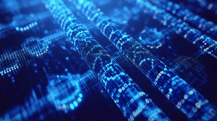 Pixelated blue blockchain technology background, futuristic nodes and connections, isolated, 8K, high quality, white background