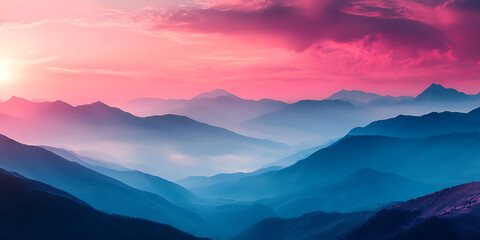 Obraz premium Radiant Summer Sunset Casting Golden and Fiery Hues Over Majestic Mountain Peaks