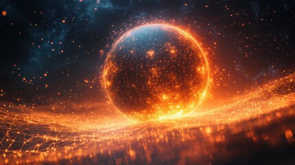 Obraz premium digital network sphere with glowing connections and abstract technology concept background