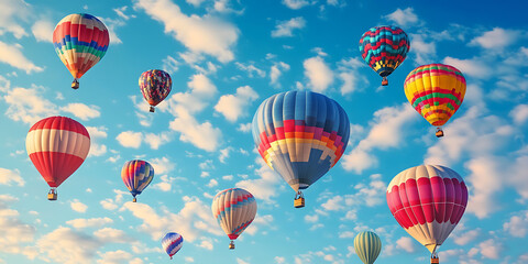 Obraz premium Colorful Hot Air Balloon Floating Gracefully in the Sky, Perfect for a Travel-Inspired Background